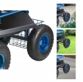 WÓZEK OGRODOWY OBROTOWY 360° SIEDZISKO OGRODOWE TABORET NA KÓŁKACH Z KOSZEM
