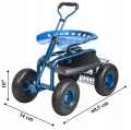 WÓZEK OGRODOWY OBROTOWY 360° SIEDZISKO OGRODOWE TABORET NA KÓŁKACH Z KOSZEM