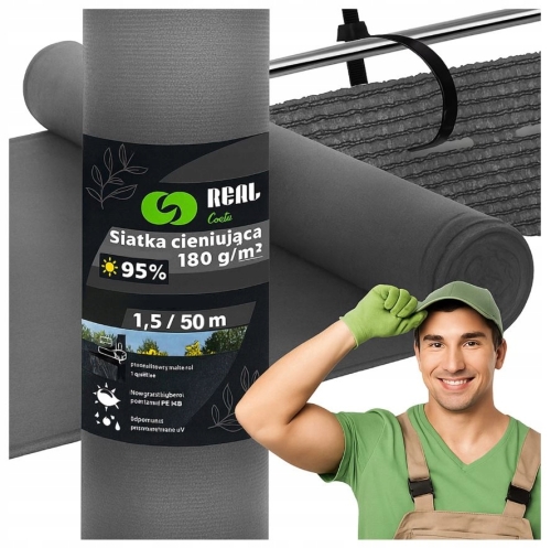 SIATKA CIENIUJĄCA MASKUJĄCA 1,5X50M 95% OSŁONA NA OGRODZENIE 180G 100OPASEK