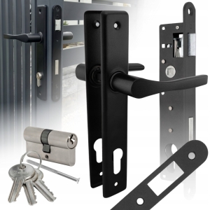 ZESTAW NATI DO FURTEK OGRODZEŃ KLAMKA 90 CZARNA ZAMEK 90/22 WKŁADKA 30/30