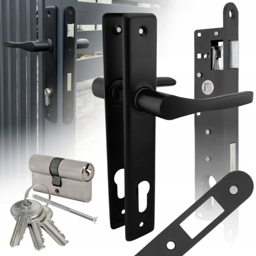 ZESTAW NATI DO FURTEK OGRODZEŃ KLAMKA 90 CZARNA ZAMEK 90/22 WKŁADKA 30/30