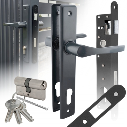 ZESTAW NATI DO FURTEK OGRODZEŃ KLAMKA 90 ANTRACYT ZAMEK 90/22 WKŁADKA 30/30