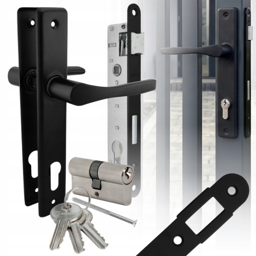 ZESTAW NATI DO FURTKI BRAM KLAMKA 90 CZARNA ZAMEK 90/22 WKŁADKA 30/30