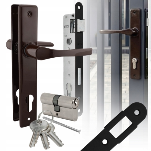 ZESTAW NATI DO FURTKI BRAM KLAMKA 90 BRĄZOWA ZAMEK 90/22 WKŁADKA 30/30