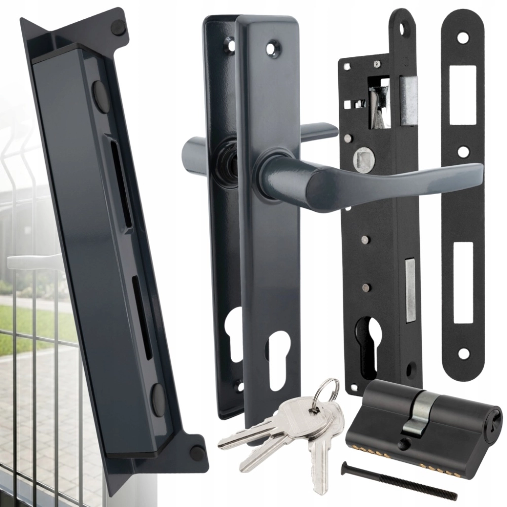ZESTAW NATI DO FURTKI OGRODZENIA KLAMKA GRAFIT 90 ZAMEK 90/22 WKŁADKA OPÓR