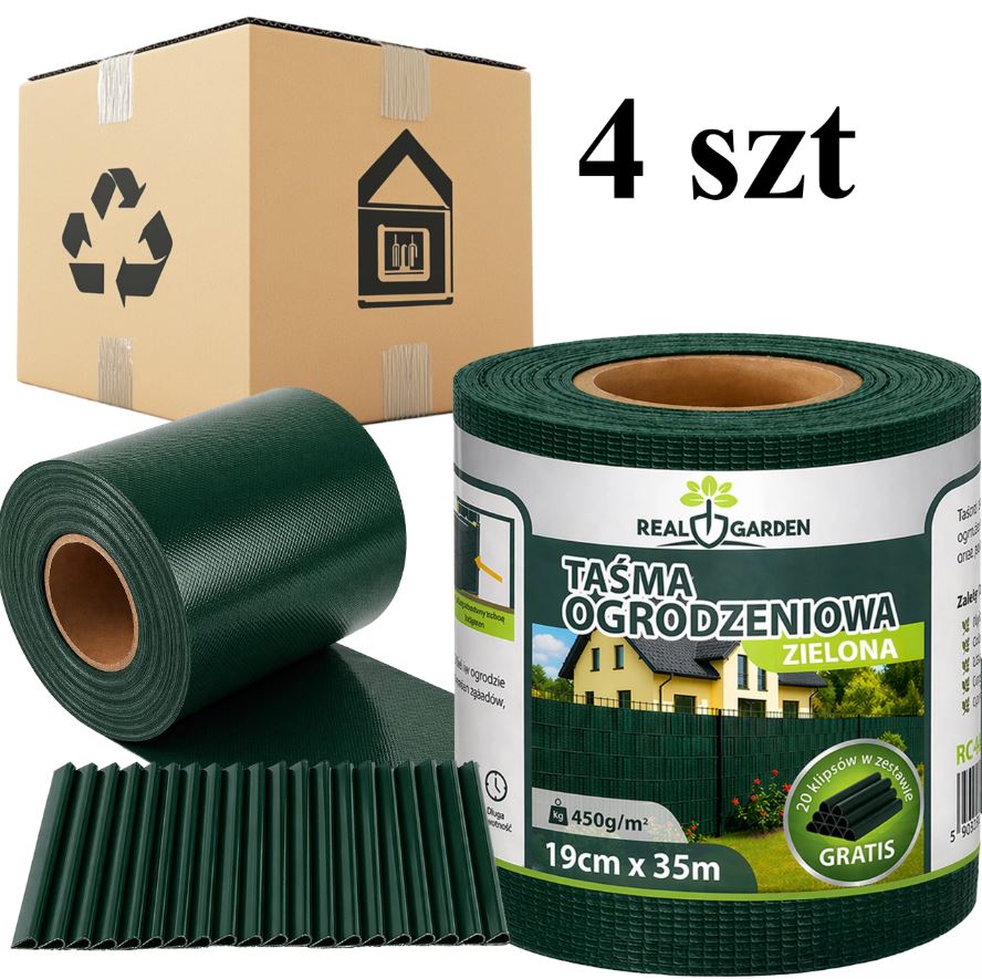 4SZTUKI TAŚMA OGRODZENIOWA 19cmX35m OSŁONA PANELOWA NA OGRODZENIE ZIELONA