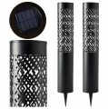2 LAMPY OGRODOWE SOLARNE WBIJANA SŁUPEK 71CM DEKORACYJNA POCHODNIA LATARNIA