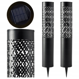 2 LAMPY OGRODOWE SOLARNE WBIJANA SŁUPEK 71CM DEKORACYJNA POCHODNIA LATARNIA