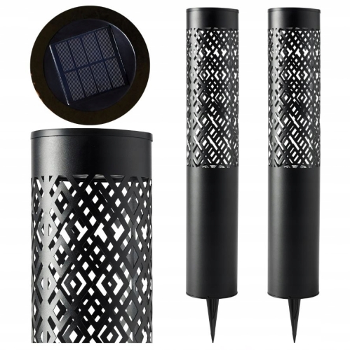 2 LAMPY OGRODOWE SOLARNE WBIJANA SŁUPEK 71CM DEKORACYJNA POCHODNIA LATARNIA
