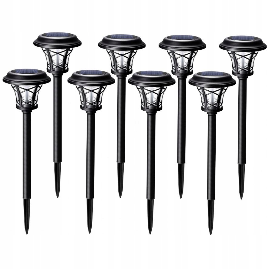 ZESTAW 8 LAMP LAMPY OGRODOWE SOLARNE WBIJANE WODOODPORNE 40CM ZEWNĘTRZNE