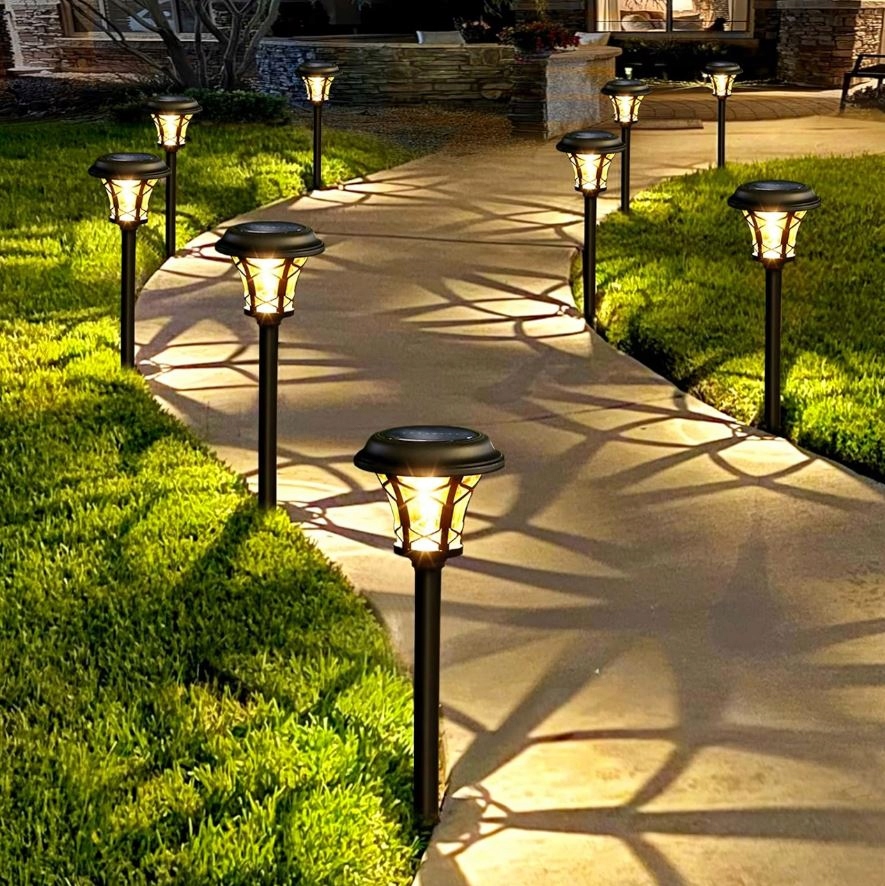ZESTAW 8 LAMP LAMPY OGRODOWE SOLARNE WBIJANE WODOODPORNE 40CM ZEWNĘTRZNE
