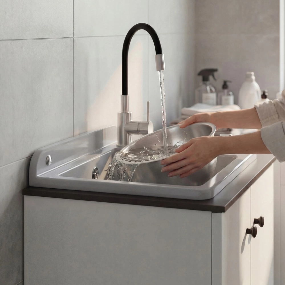 ZESTAW COMPACT DO GARAŻU PRALNI SZAFKA ZLEW SZARY BATERIA FLEX DOZOWNIK