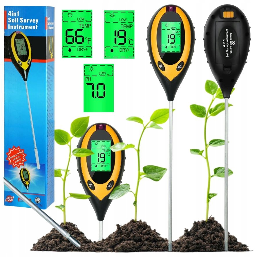 KWASOMIERZ TESTER GLEBY ZIEMI PODŁOŻA PH 4W1 MIERNIK TEMPERATURA WBIJANY