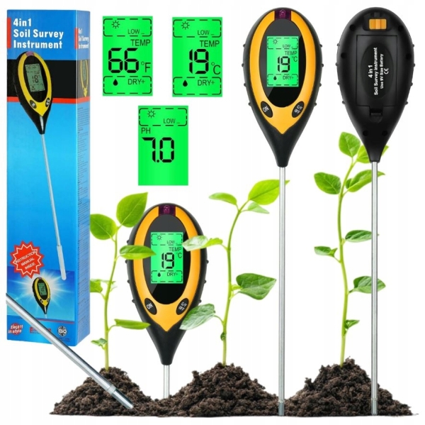KWASOMIERZ TESTER GLEBY ZIEMI PODŁOŻA PH 4W1 MIERNIK TEMPERATURA WBIJANY