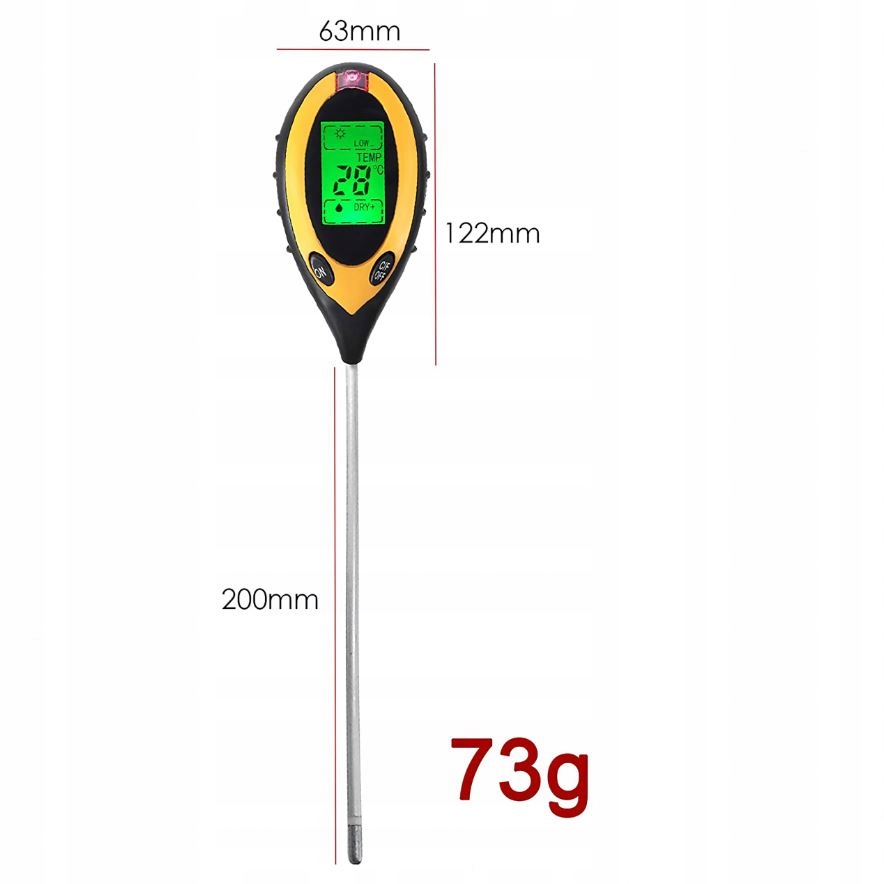 KWASOMIERZ TESTER GLEBY ZIEMI PODŁOŻA PH 4W1 MIERNIK TEMPERATURA WBIJANY