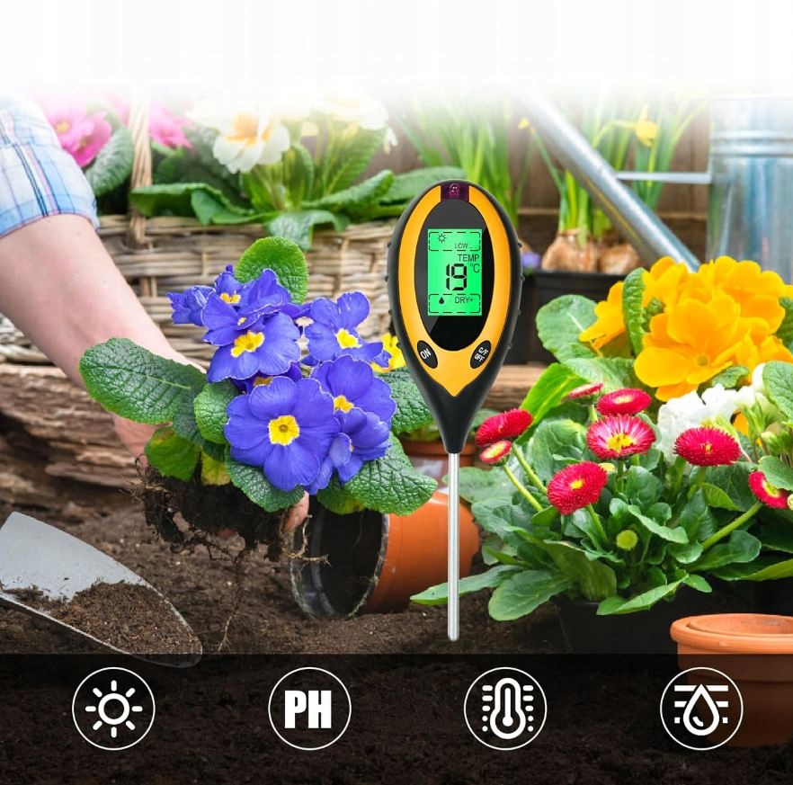 KWASOMIERZ TESTER GLEBY ZIEMI PODŁOŻA PH 4W1 MIERNIK TEMPERATURA WBIJANY
