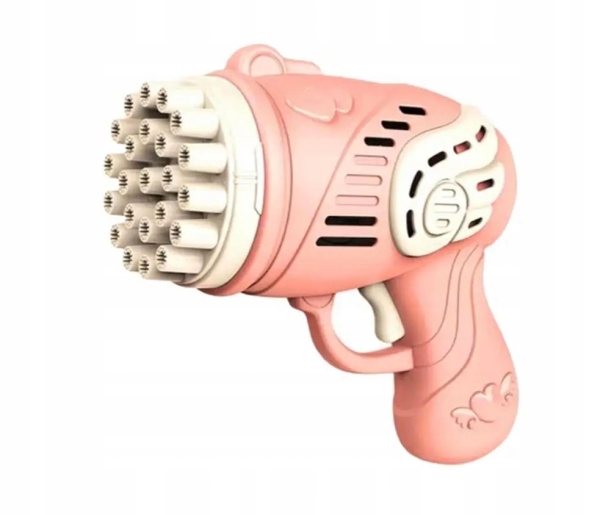 RÓŻOWY PISTOLET NA BAŃKI MYDLANE MASZYNA DO BANIEK GENERATOR PŁYN AKCESORIA