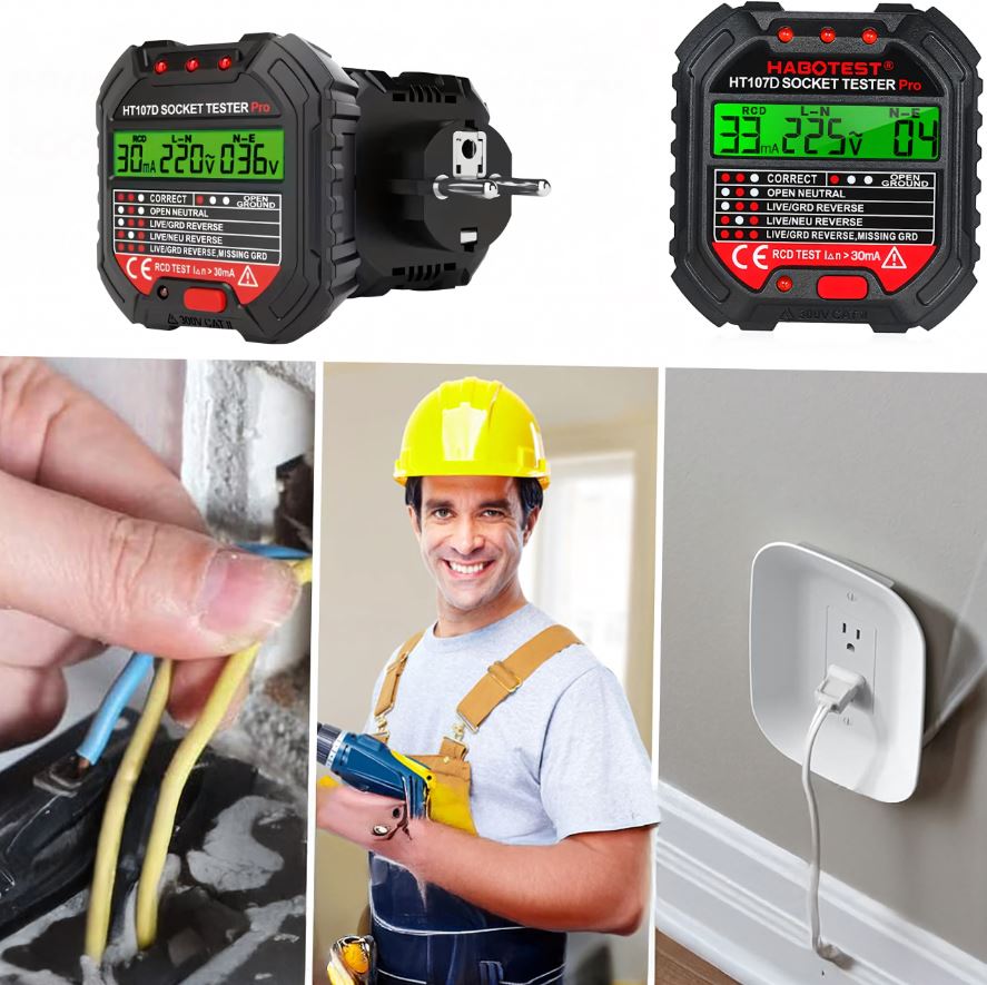 TESTER NAPIĘCIA GNIAZD SIECIOWYCH ELEKTRYCZNYCH GNIAZDEK KONTAKTÓW LCD RCD