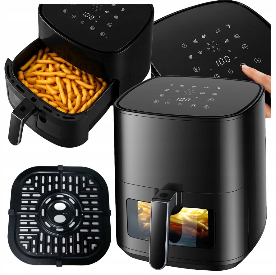 FRYTKOWNICA BEZTŁUSZCZOWA AIR FRYER 5L FRYTKOWNICA 1500W 9 PROGRAMÓW MOCNA