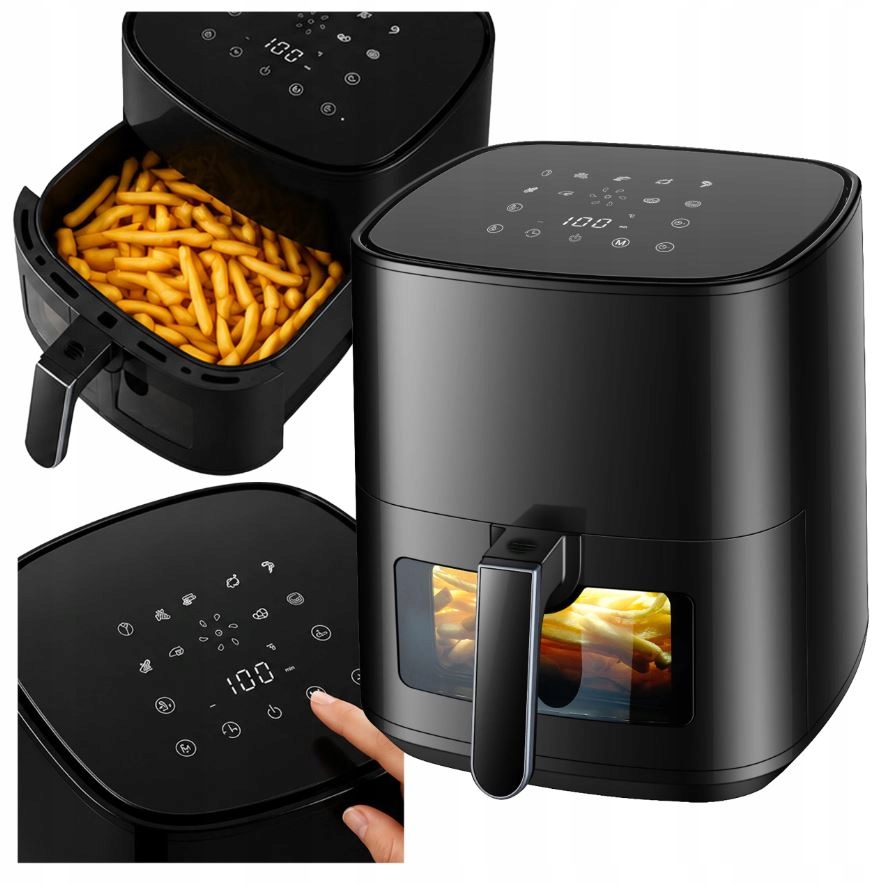 FRYTKOWNICA BEZTŁUSZCZOWA AIR FRYER 5L FRYTKOWNICA 1500W 9 PROGRAMÓW MOCNA