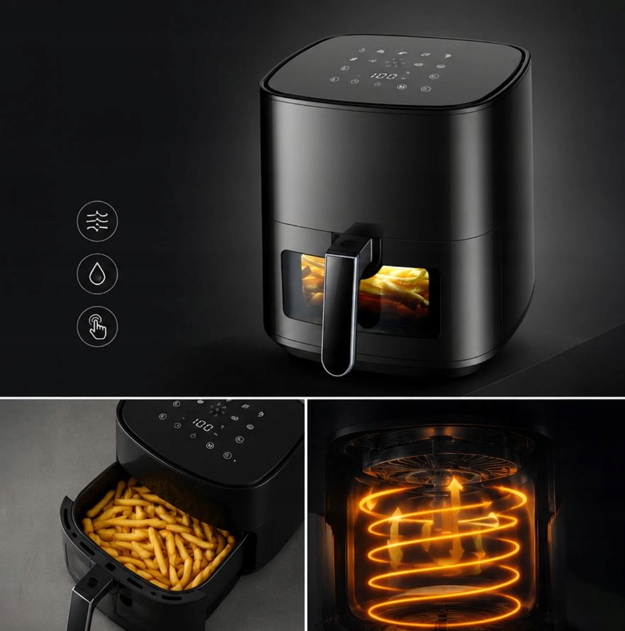 FRYTKOWNICA BEZTŁUSZCZOWA AIR FRYER 5L FRYTKOWNICA 1500W 9 PROGRAMÓW MOCNA