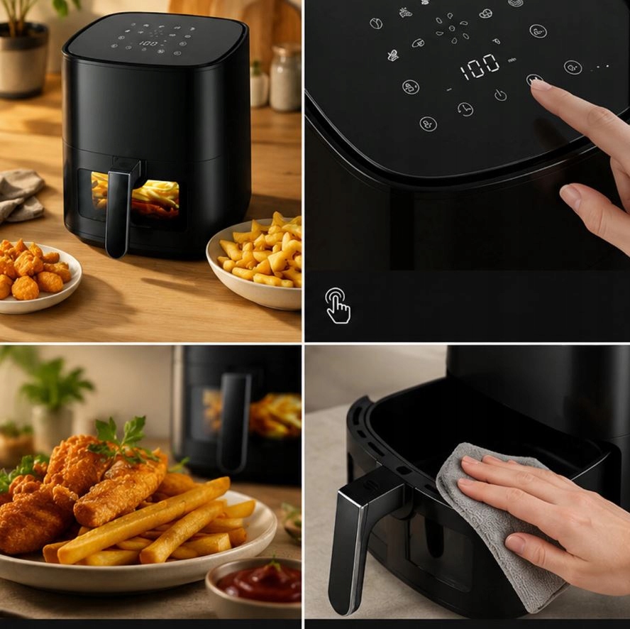 FRYTKOWNICA BEZTŁUSZCZOWA AIR FRYER 5L FRYTKOWNICA 1500W 9 PROGRAMÓW MOCNA