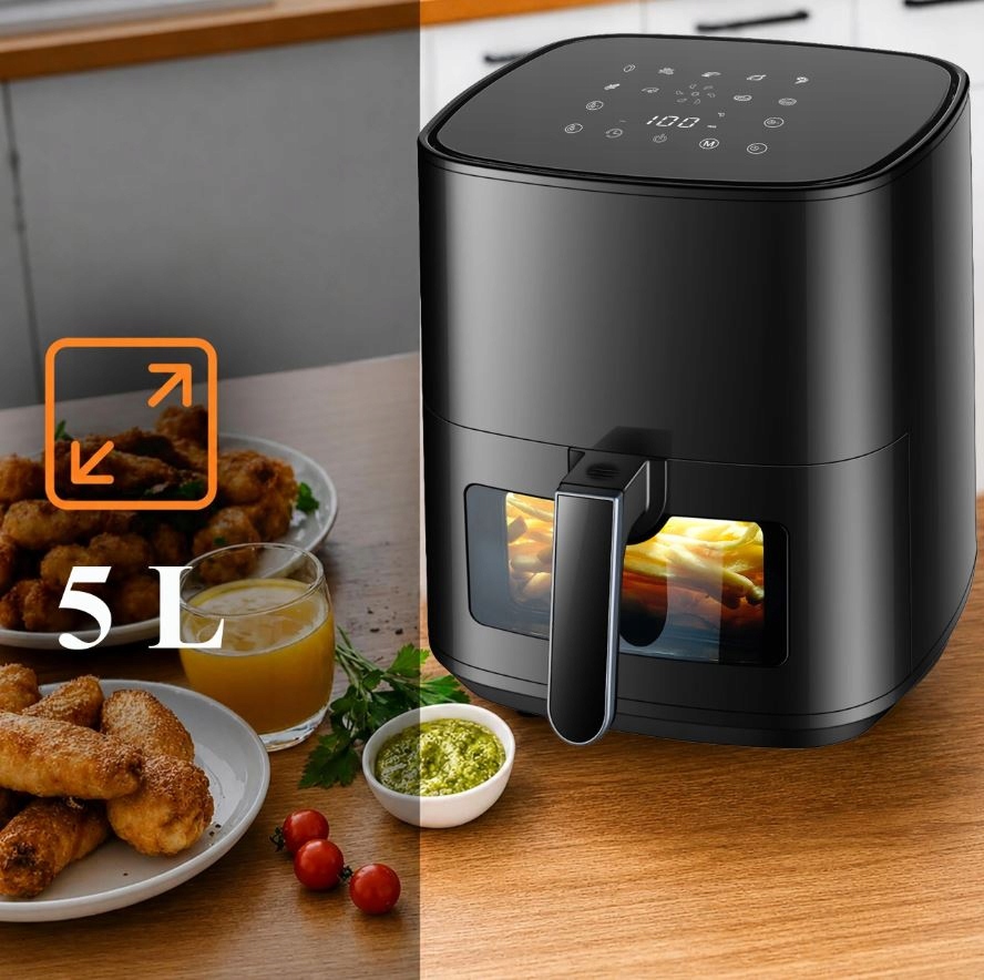FRYTKOWNICA BEZTŁUSZCZOWA AIR FRYER 5L FRYTKOWNICA 1500W 9 PROGRAMÓW MOCNA