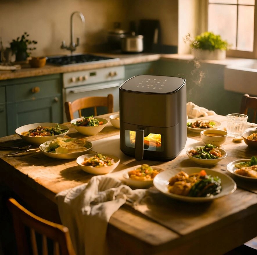 FRYTKOWNICA BEZTŁUSZCZOWA AIR FRYER 5L FRYTKOWNICA 1500W 9 PROGRAMÓW MOCNA