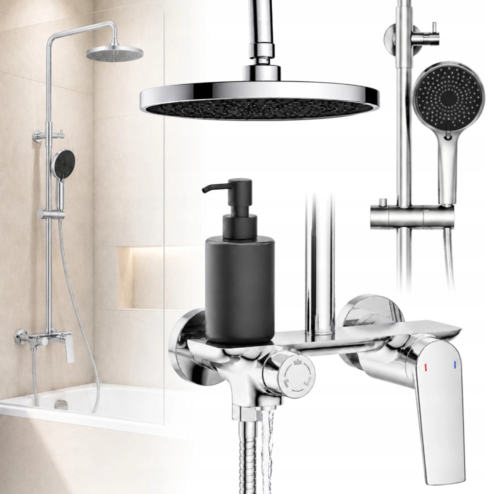 ZESTAW PRYSZNICOWY NATRYSKOWY NADTYNKOWY VECTOR DESZCZOWNICA BATERIA CHROM