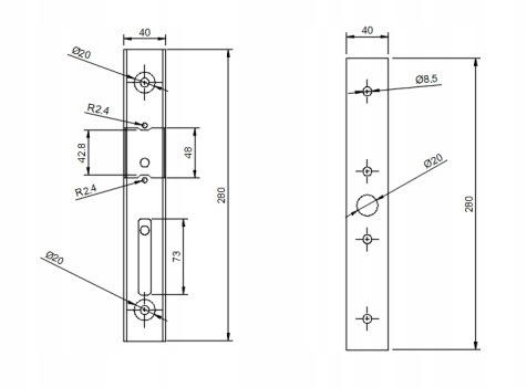 KASETA 280 mm Z ELEKTROZACZEPEM DO FURTKI BRAMY DRZWI UNIWERSALNA ANTRACYT