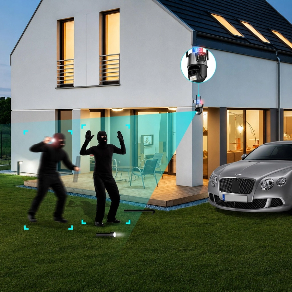 KAMERA PODWÓJNA WIFI ZEWNĘTRZNA WEWNĘTRZNA OBROTOWA SMART DETEKCJA ALARM IP