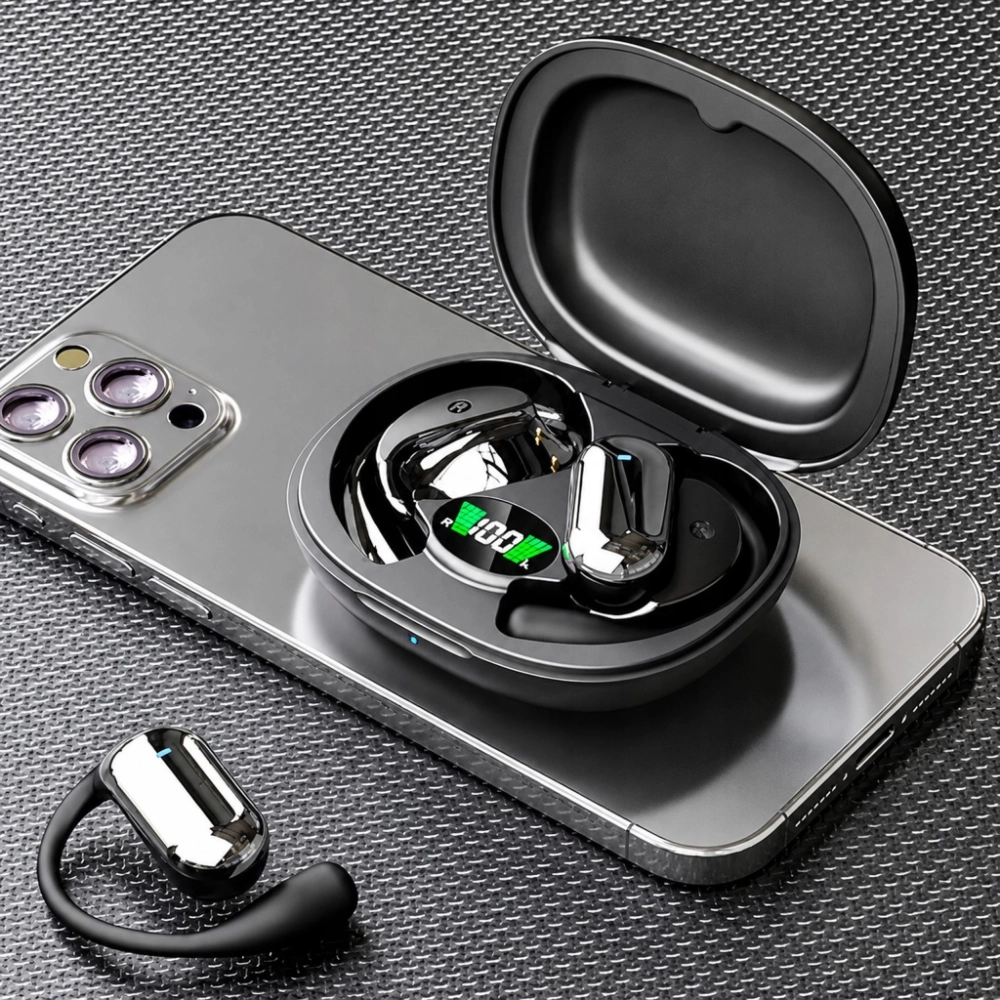 SŁUCHAWKI BEZPRZEWODOWE DOUSZNE BLUETOOTH ETUI POWERBANK TŁUMACZ AI CZARNE