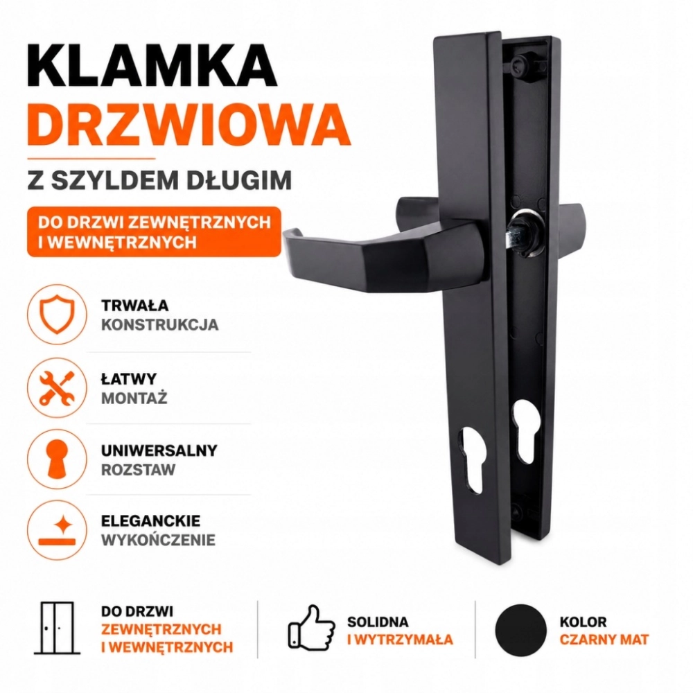KLAMKA DRZWIOWA PRESTIGE DO DRZWI 90 mm CZARNA NA WKŁAD WKŁADKĘ SZYLD WĄSKI