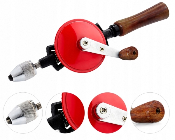 WIERTARKA RĘCZNA NA KORBKĘ Z PRZEKŁADNIĄ 0,6 - 9 mm 3/8" DO DREWNA PLASTIKU