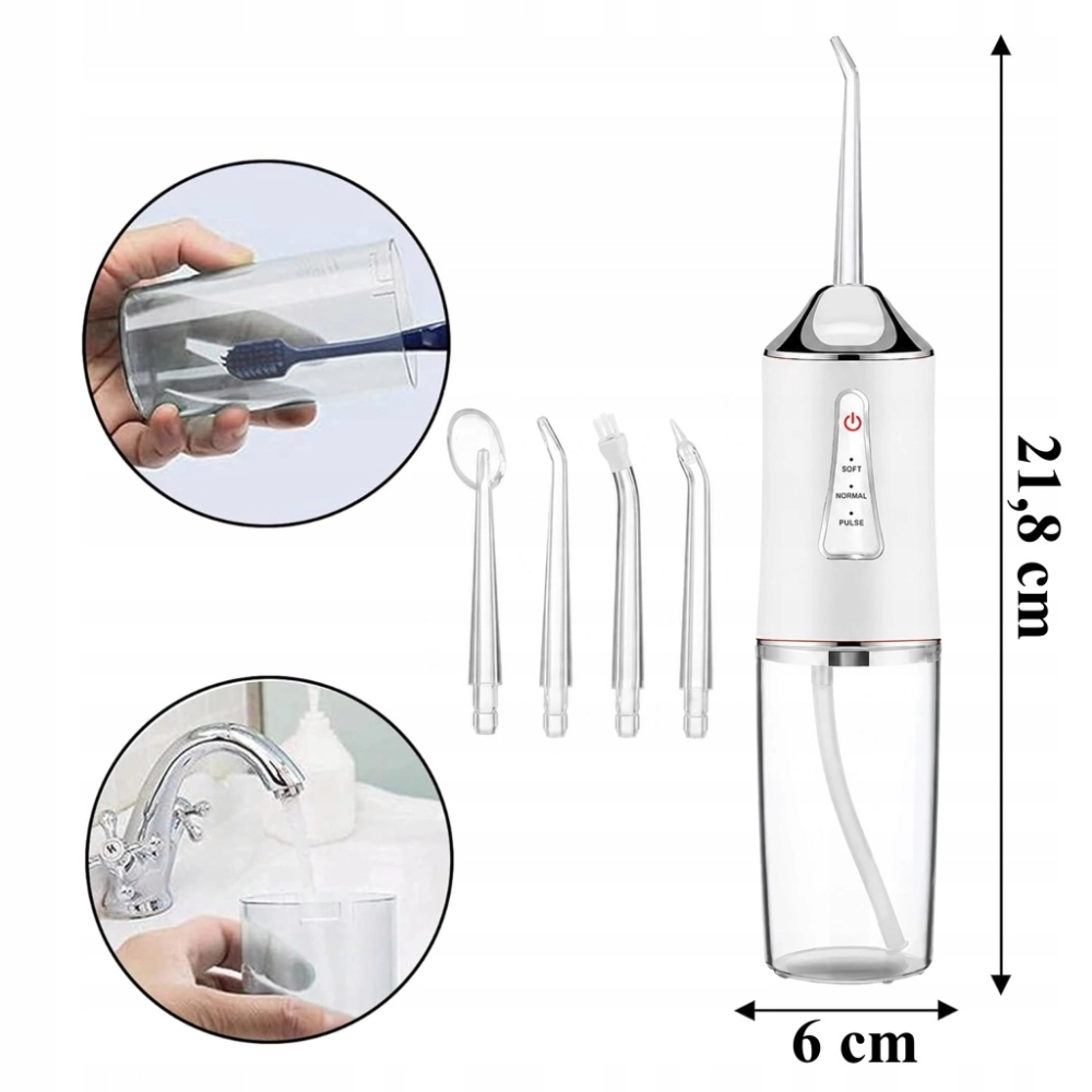 IRYGATOR DO ZĘBÓW BEZPRZEWODOWY DENTYSTYCZNY MOCNY 4 DYSZE 3 TRYBY 230 ML