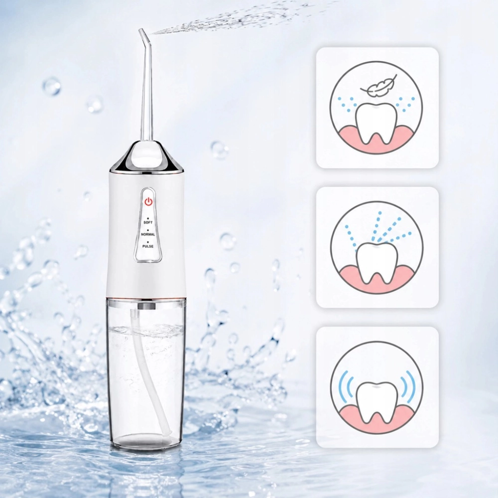 IRYGATOR DO ZĘBÓW BEZPRZEWODOWY DENTYSTYCZNY MOCNY 4 DYSZE 3 TRYBY 230 ML