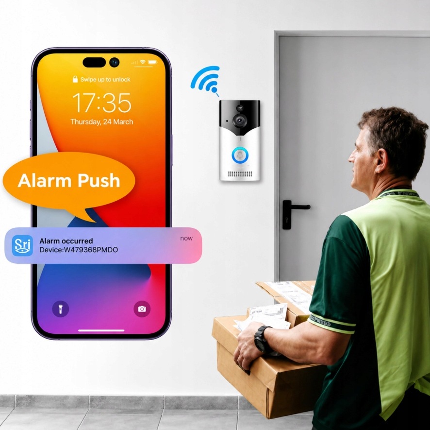 INTELIGENTNY WIDEODOMOFON DZWONEK BEZPRZEWODOWY Z KAMERĄ SMART WIFI PIR