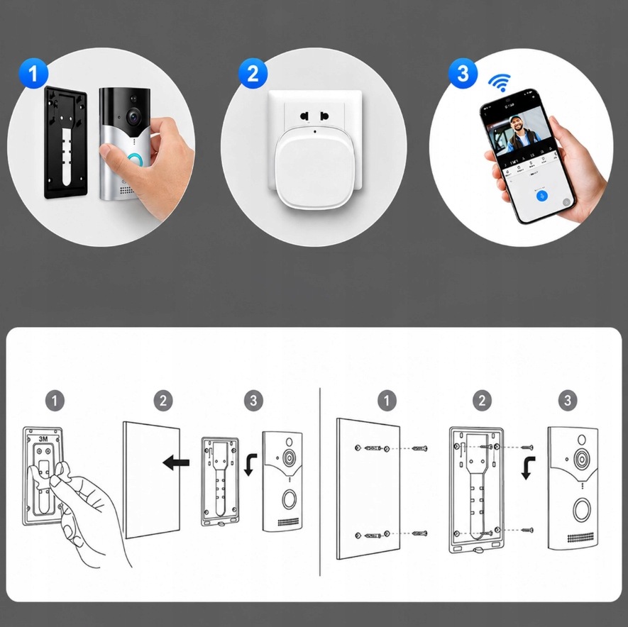 INTELIGENTNY WIDEODOMOFON DZWONEK BEZPRZEWODOWY Z KAMERĄ SMART WIFI PIR