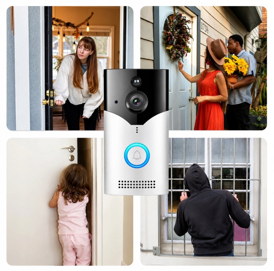 INTELIGENTNY WIDEODOMOFON DZWONEK BEZPRZEWODOWY Z KAMERĄ SMART WIFI PIR