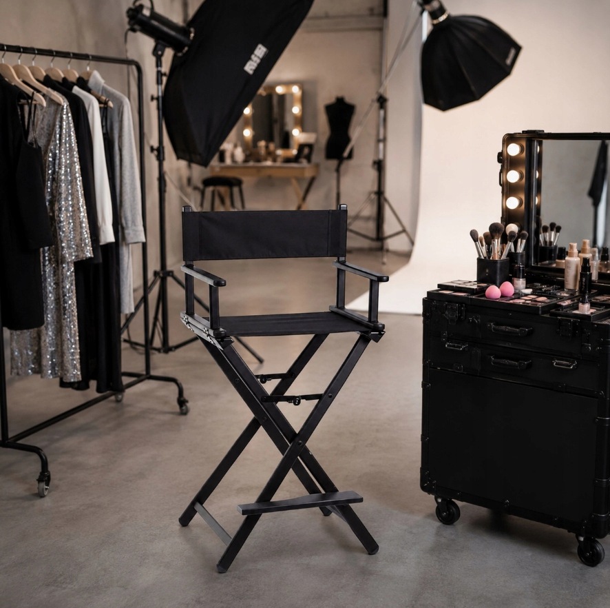 KRZESŁO DO MAKIJAŻU ALUMINIOWE KOSMETYCZNE REŻYSERSKIE MAKE-UP SKŁADANE