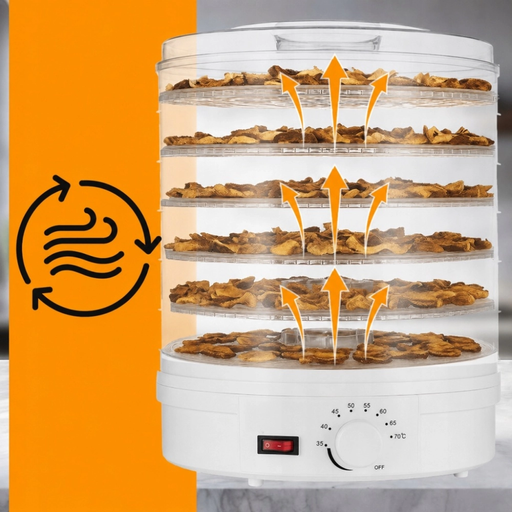 SUSZARKA SPOŻYWCZA DO GRZYBÓW OWOCÓW WARZYW REGULOWANA DUŻA 500W + 6 SIT