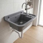 ZLEW KOMORA GOSPODARCZA 60 cm KOMPLET BATERIA ELASTYCZNA SZARA DOZOWNIK