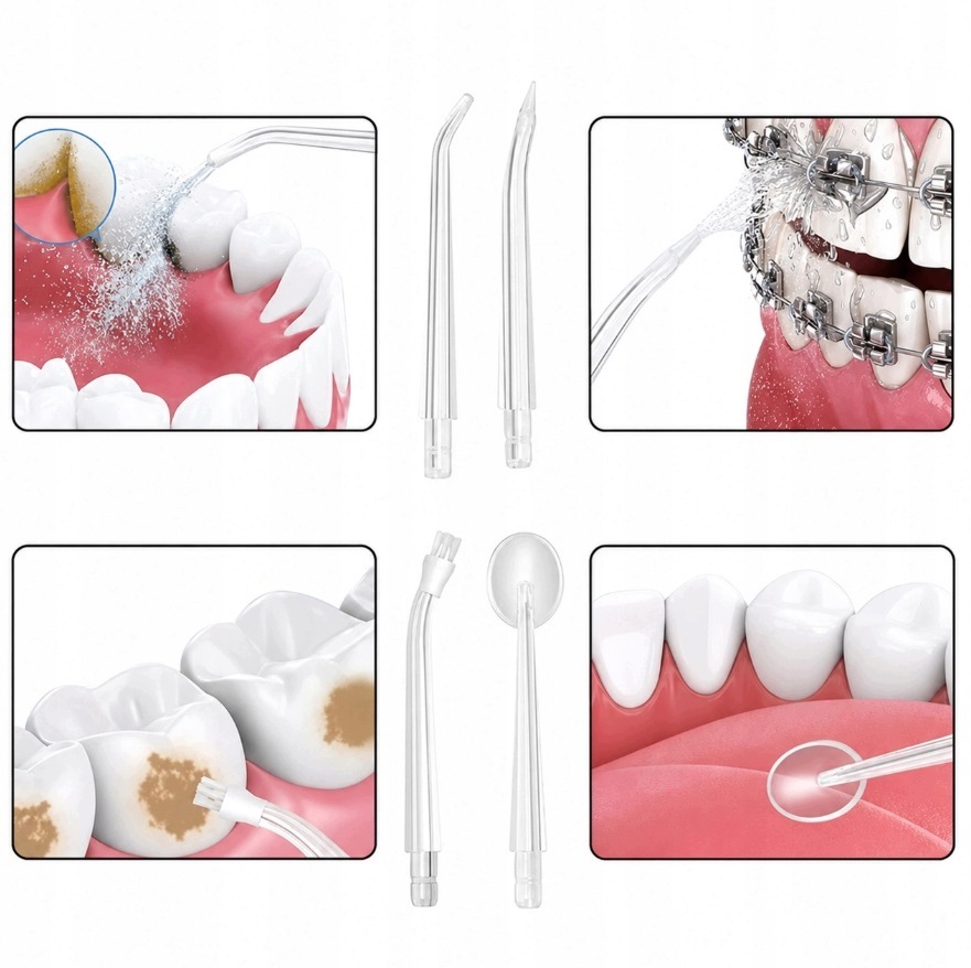 IRYGATOR DO ZĘBÓW DENTYSTYCZNY BEZPRZEWODOWY 4 KOŃCÓWKI 3 TRYBY 230 ml USB
