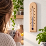 TERMOMETR POKOJOWY DREWNIANY WEWNĘTRZNY 15 cm BEZRTĘCIOWY