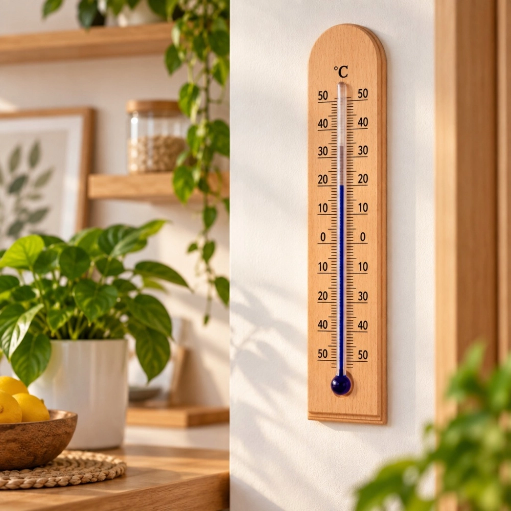 TERMOMETR POKOJOWY DREWNIANY WEWNĘTRZNY 20 cm BEZRTĘCIOWY