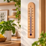 TERMOMETR POKOJOWY DREWNIANY WEWNĘTRZNY 20 cm BEZRTĘCIOWY