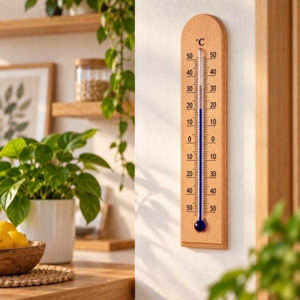 TERMOMETR POKOJOWY DREWNIANY WEWNĘTRZNY 20 cm BEZRTĘCIOWY