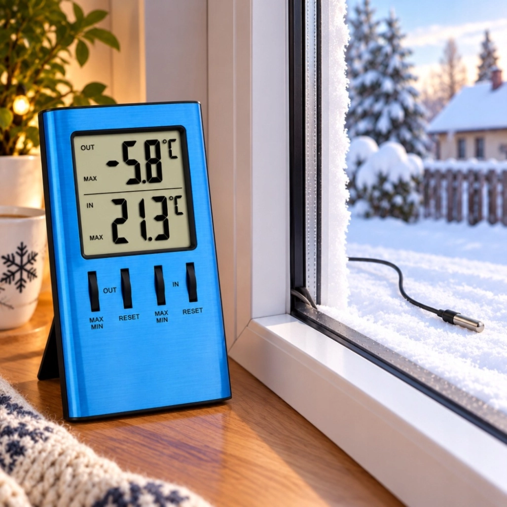 TERMOMETR ELEKTRYCZNY 2 FUNKCYJNY TEMPERATURA IN OUT PRZEWÓD 3 m