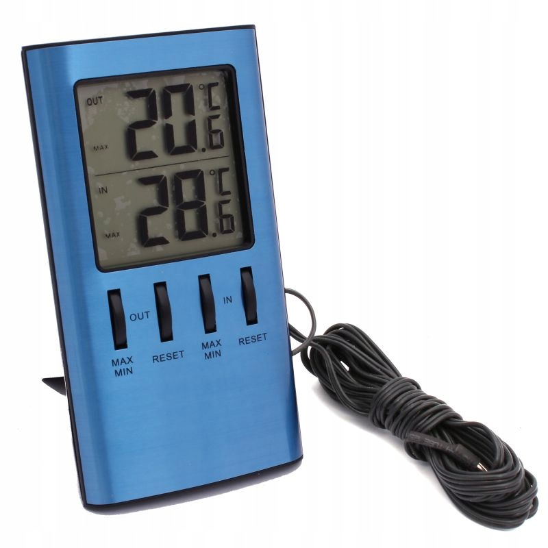 TERMOMETR ELEKTRYCZNY 2 FUNKCYJNY TEMPERATURA IN OUT PRZEWÓD 3 m