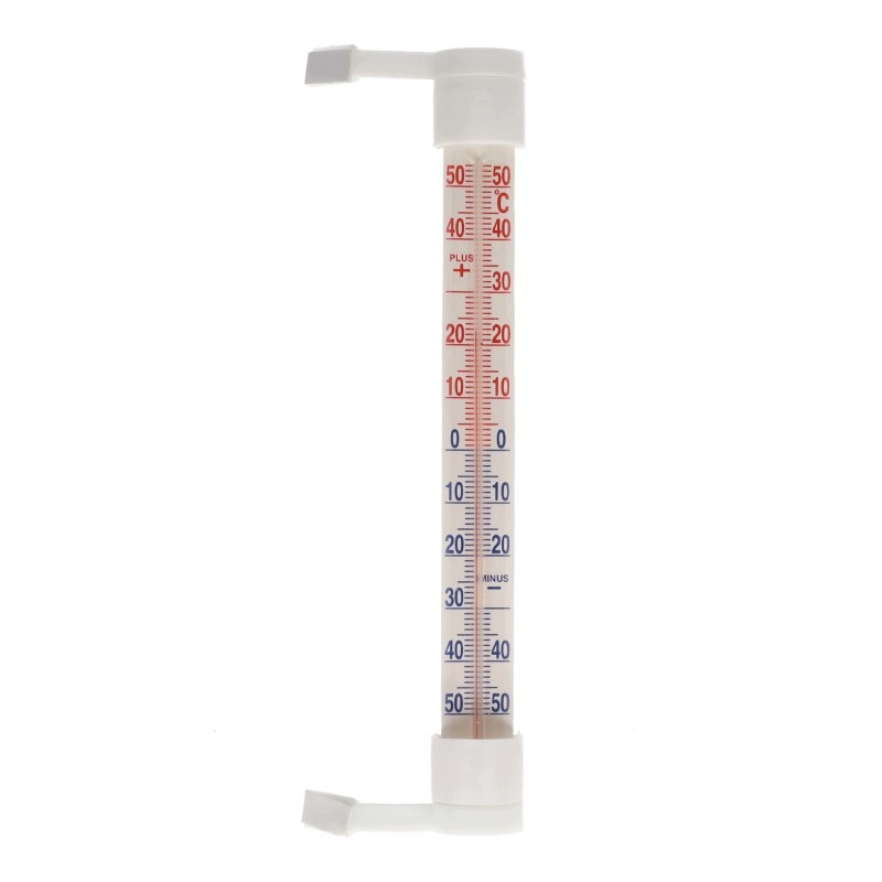 TERMOMETR ZAOKIENNY ZA OKNO PCV SZKLANY 240 mm ZEWNĘTRZNY BIAŁY
